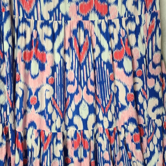 Crown & Ivy Maxi Dress Blue Ikat Print Dress Pink, Baby Pink, Blue White XL - Picture 4 of 7